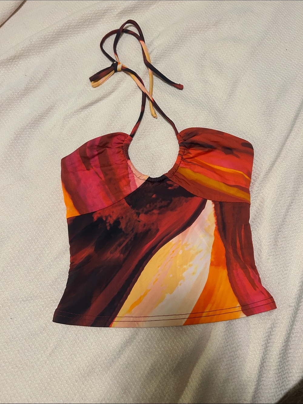 White Fox Boutique Multicolor Halter Crop Top - Red, Orange & Pink